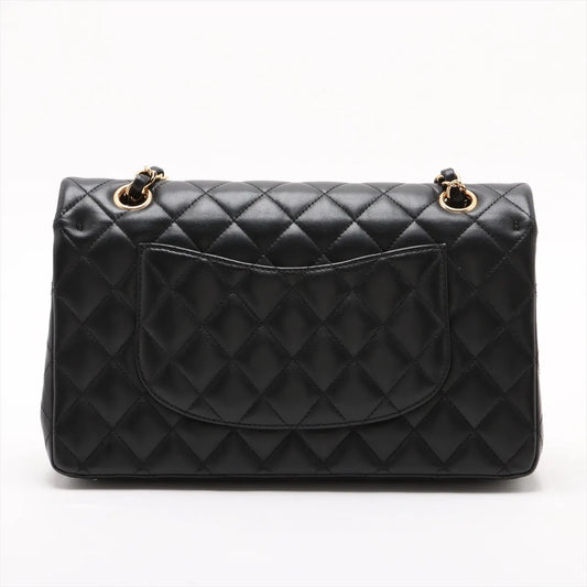 Chanel Matelasse 25 Lamb skin Double Flap Double Chain Bag Black Gold Hardware