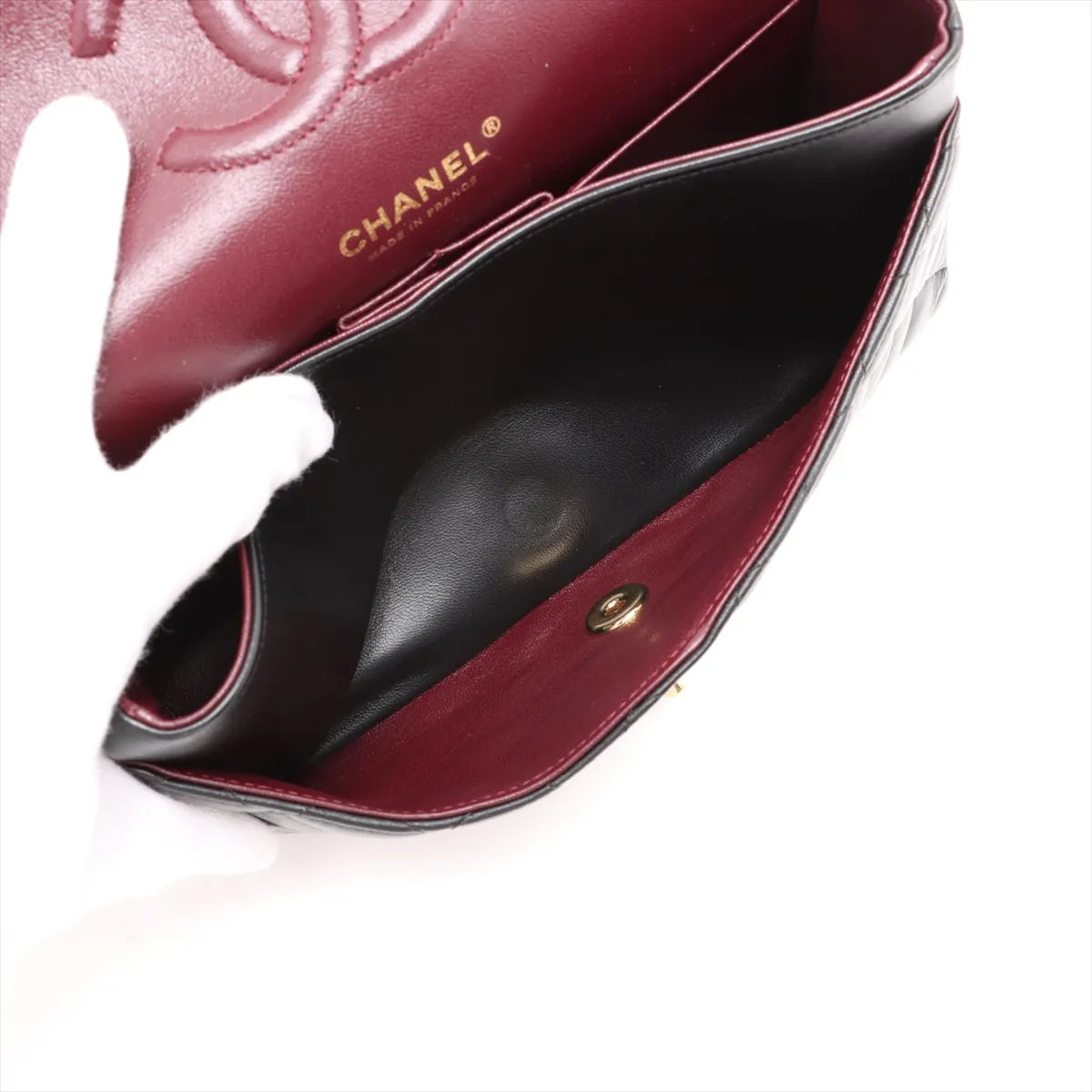 シャネル マトラッセ 25 ラムスキン ダブルフラップ ダブルチェーン バッグ ブラック ゴールド金具