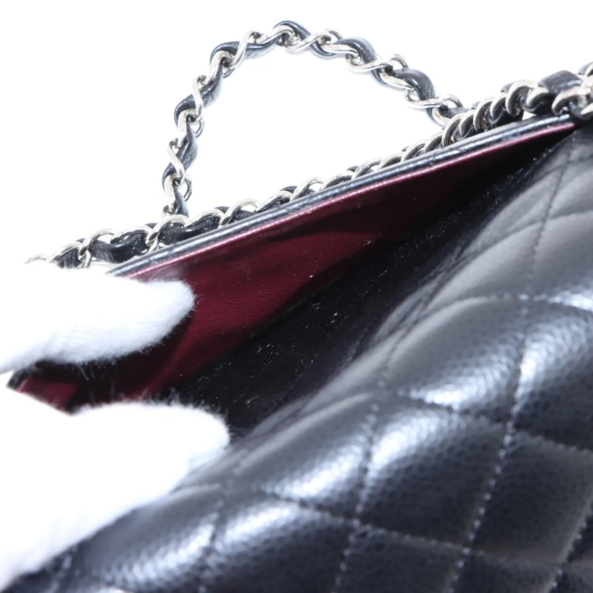 Chanel Matelasse 25 Caviar skin Double Flap Double Chain Bag Black Silver Hardware