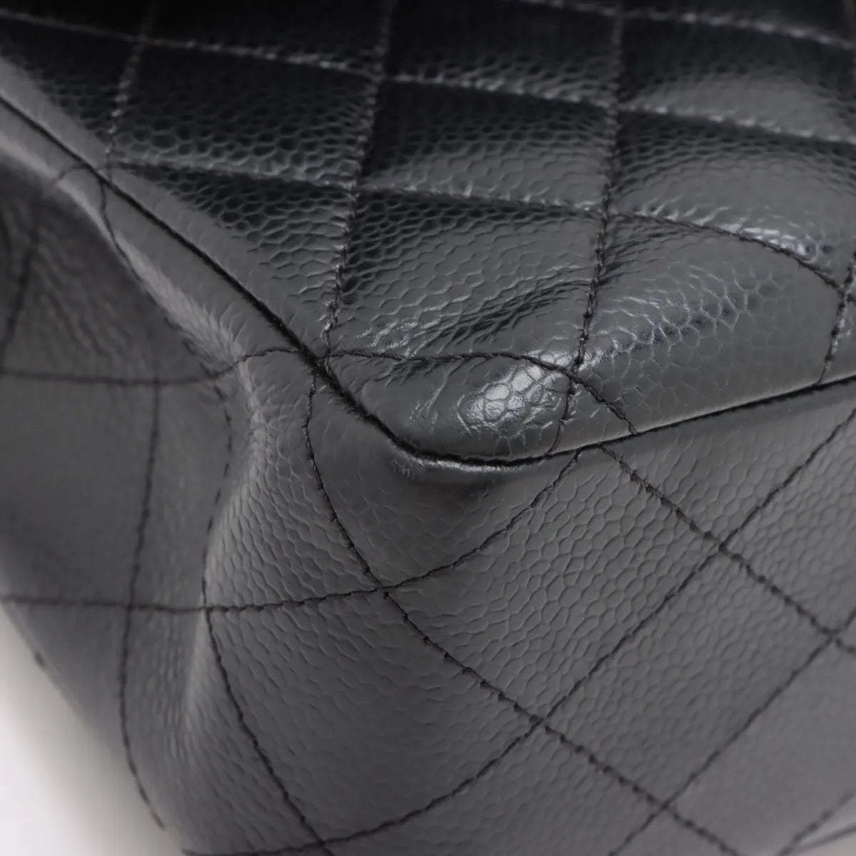 Chanel Matelasse 25 Caviar skin Double Flap Double Chain Bag Black Silver Hardware