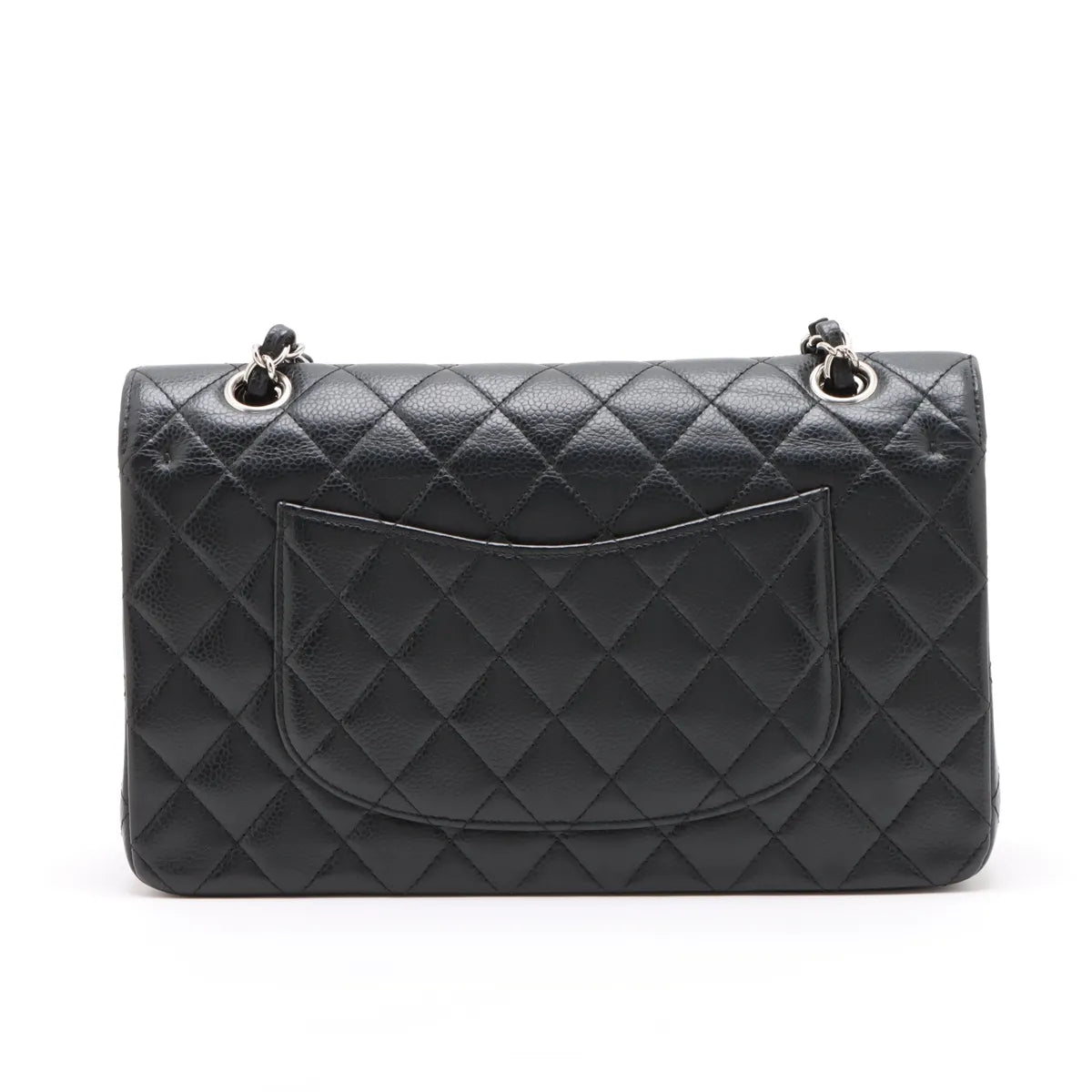 Chanel Matelasse 25 Caviar skin Double Flap Double Chain Bag Black Silver Hardware