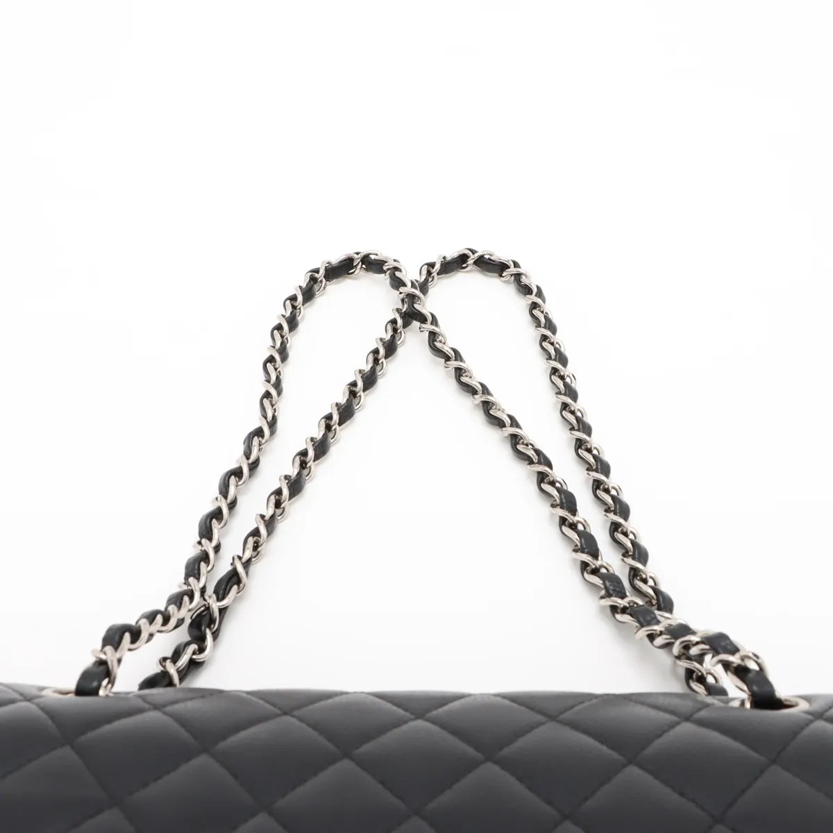 Chanel Matelasse 25 Caviar skin Double Flap Double Chain Bag Black Silver Hardware