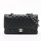 Chanel Matelasse 25 Caviar skin Double Flap Double Chain Bag Black Silver Hardware