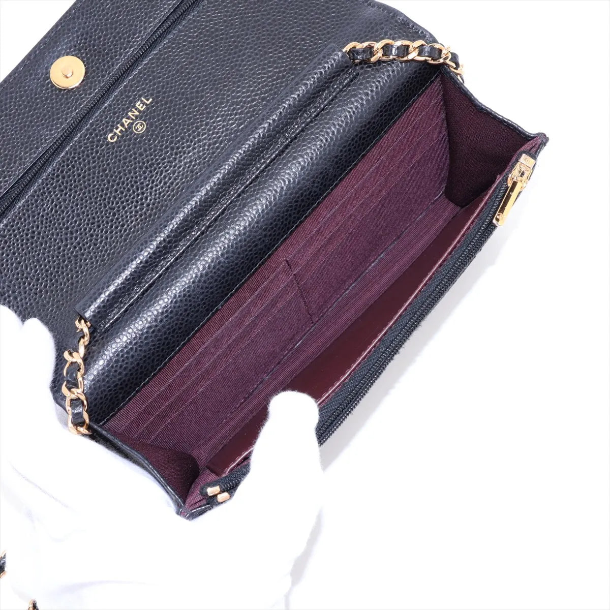 Matelasse Caviar Skin chain wallet black