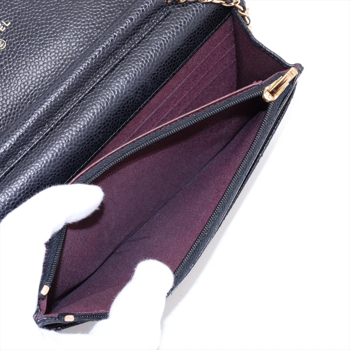 Matelasse Caviar Skin chain wallet black