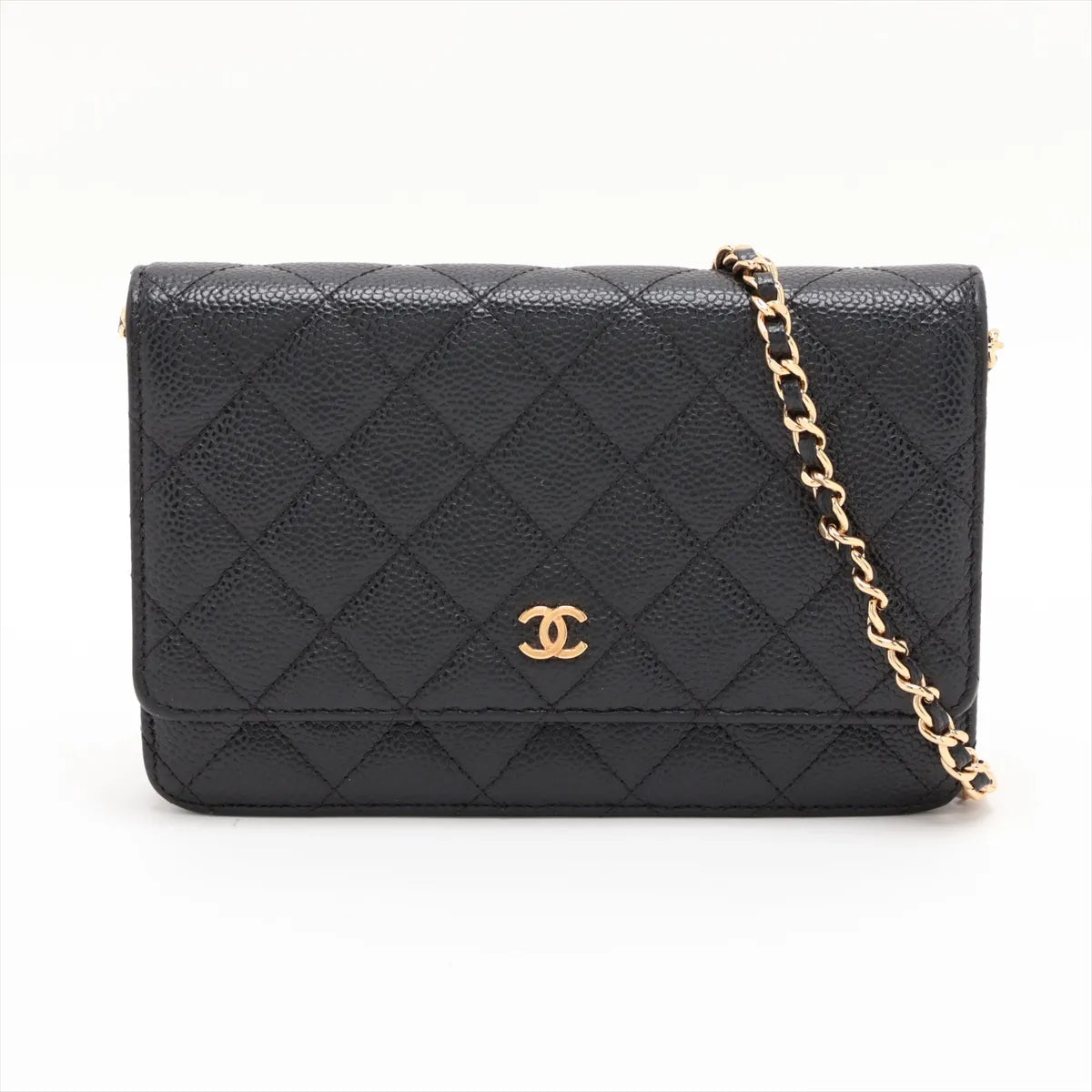Matelasse Caviar Skin chain wallet black