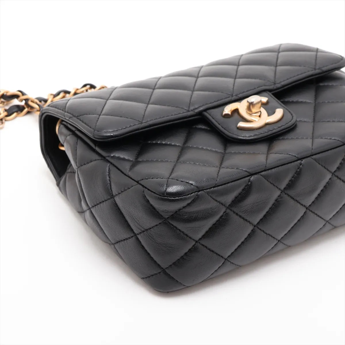 Chanel Mini Matelassé Lambskin Single Flap Chain Bag, Black with Gold Hardware