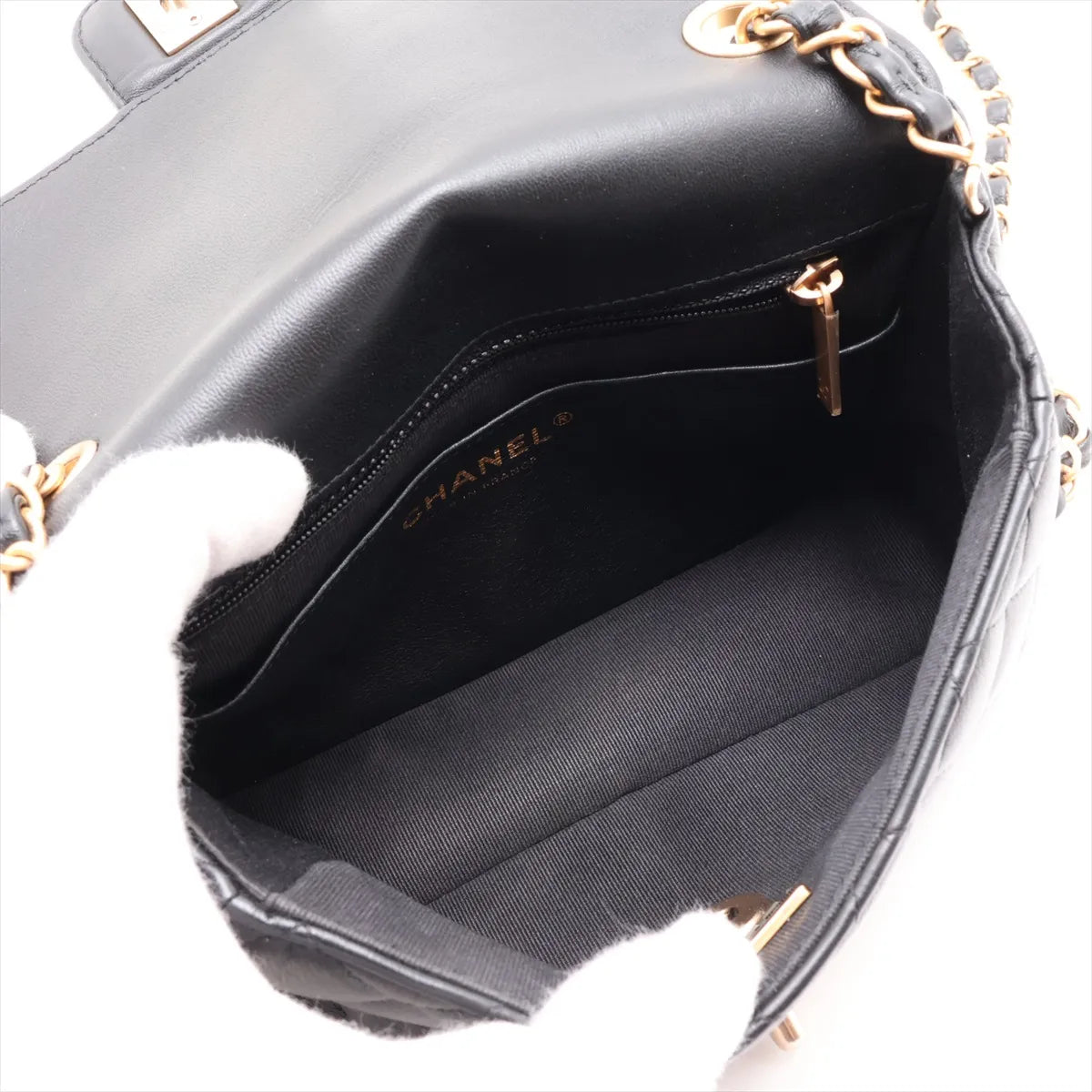 Chanel Mini Matelassé Lambskin Single Flap Chain Bag, Black with Gold Hardware