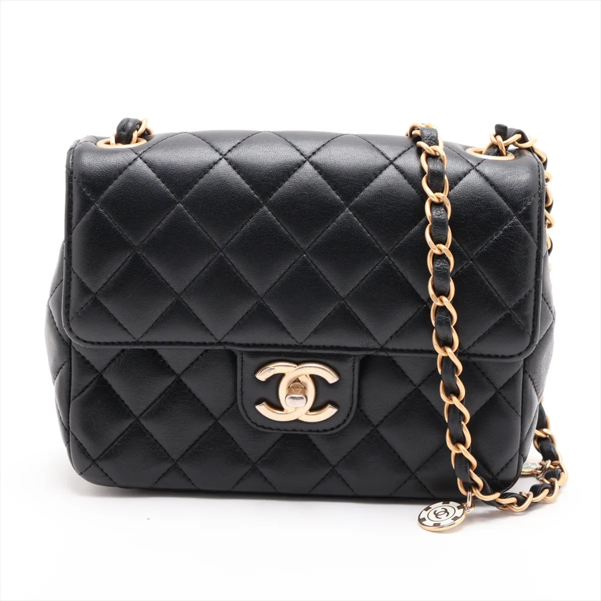 Chanel Mini Matelassé Lambskin Single Flap Chain Bag, Black with Gold Hardware